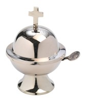 Messing vernickelt Incense boat with cross nickel plated H 13 cm