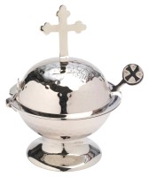 Incense boat with cross and spoon H 16 cm