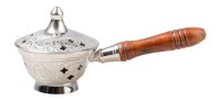 Messing vernickelt Incense-pan with wooden handle L 17 cm