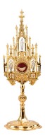 Messing Monstrance neo-gothic golden plated H 39 cm